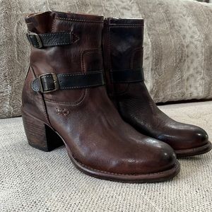 Bed Stu Brown Leather Ankle Booties with Black Strap